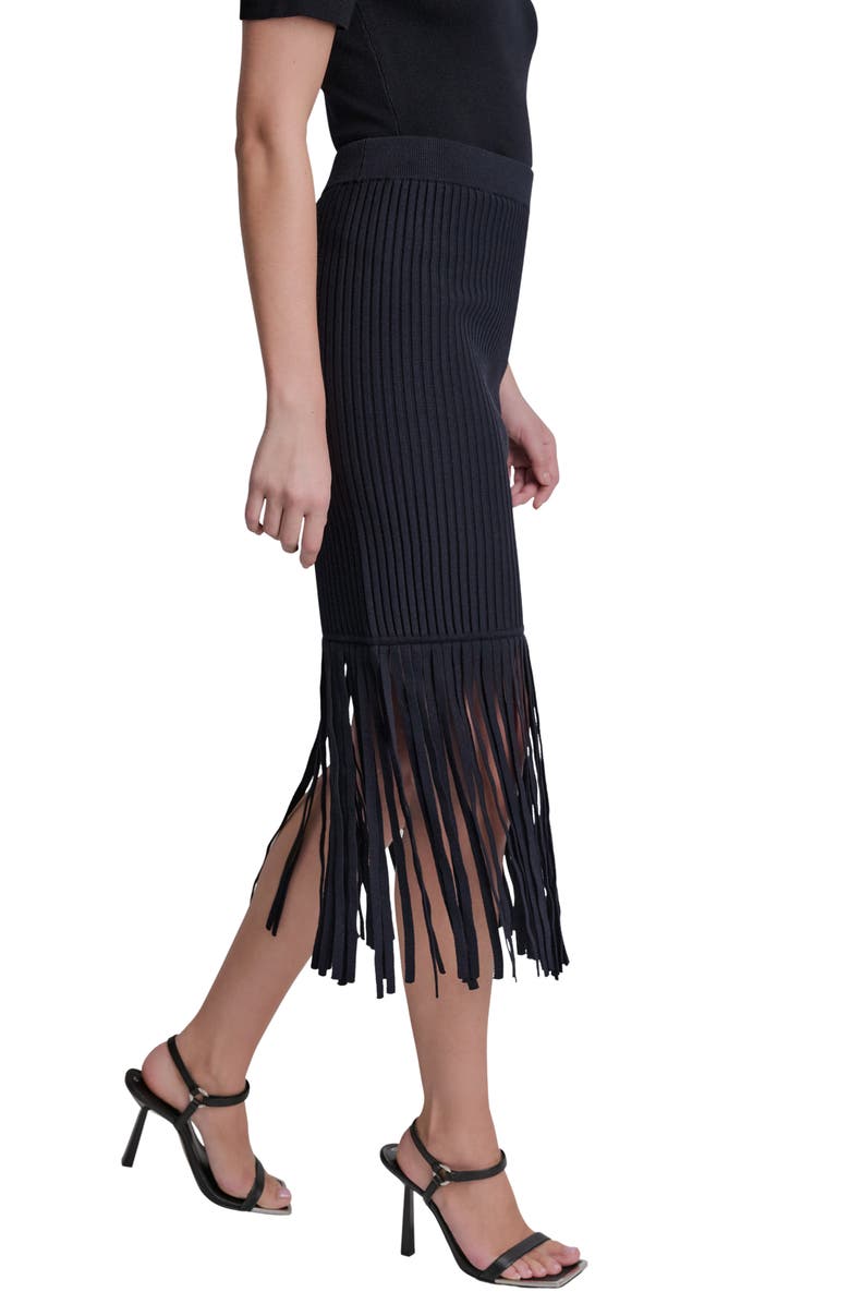 DKNY Fringe Rib Midi Skirt, Alternate, color, Black