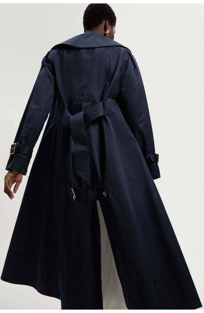 Karen Millen Cotton Sheen Belted Classic Trench Coat, Alternate, color, Navy