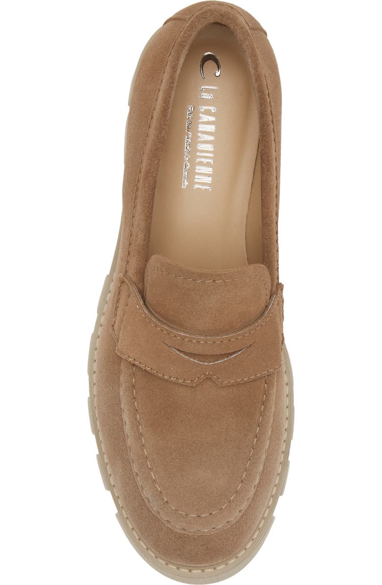La Canadienne Daniel Waterproof Platform Penny Loafer, Alternate, color, Biscotti Suede