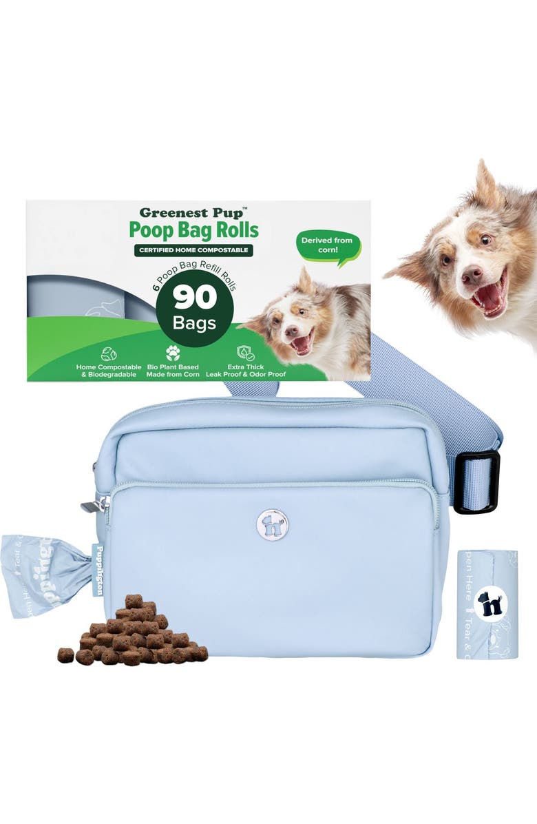 Puppington Walk Star Kit 3-in-1 Dog Walk Bag plus Matching 90 Refill Dog Poop Bags, Main, color, Ice Blue