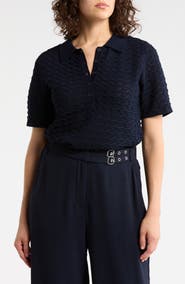Adrianna Papell Pointelle Short Sleeve Sweater
