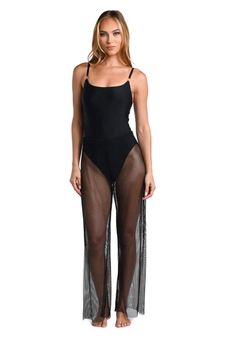 Noemi Wide Leg Mesh Cover-Up Pants, Alternate, color, BLACK