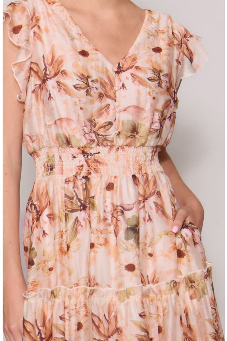 Flutter Sleeve Maxi Dress, Alternate, color, BONE MULTI