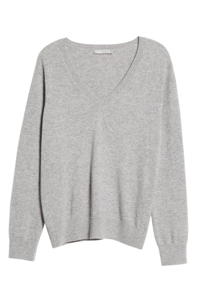 Vince Weekend V-Neck Cashmere Sweater, Alternate, color, Heather Steel