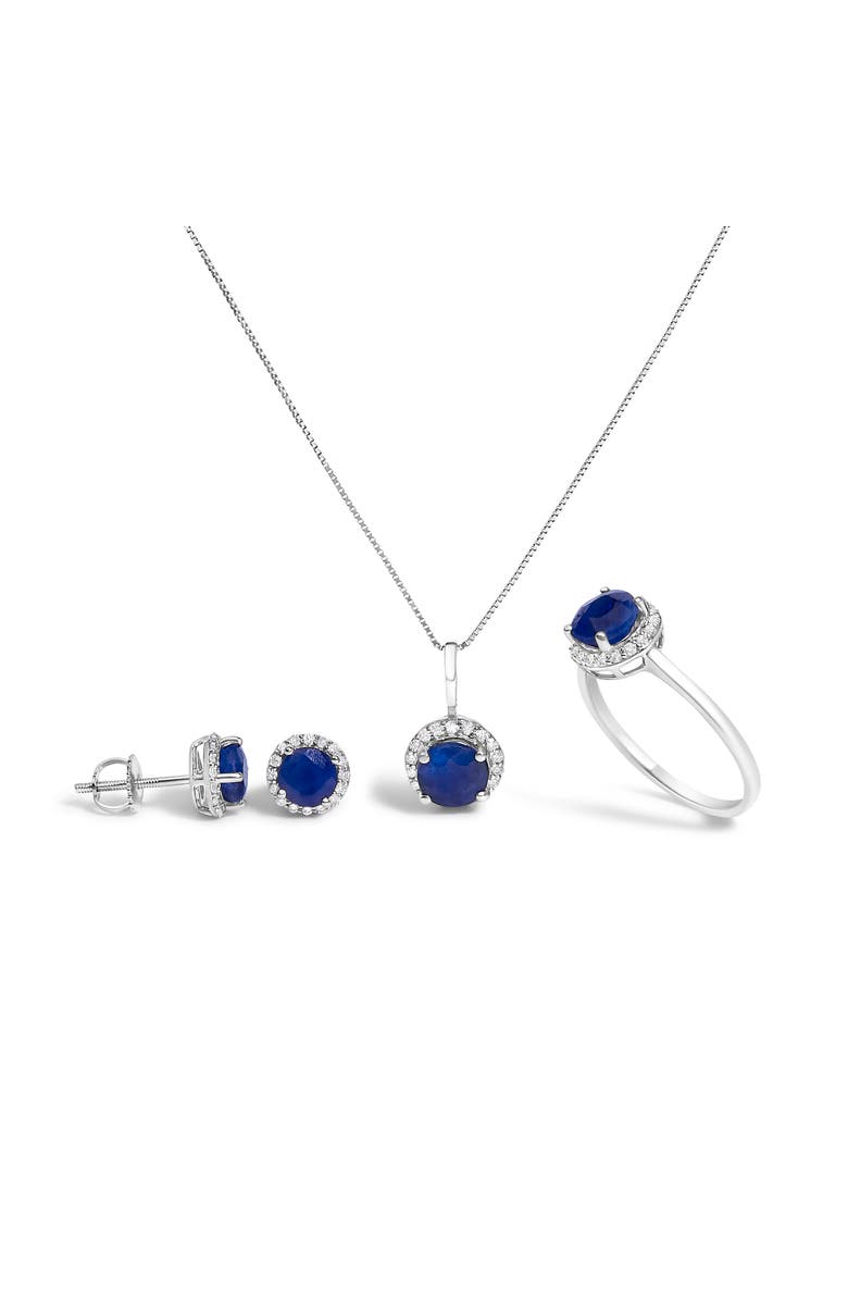 Haus of Brilliance 10K Gold Gemstone and 3/8 Cttw Diamond Halo Jewelry Set, Main, color, White | Blue Sapphire