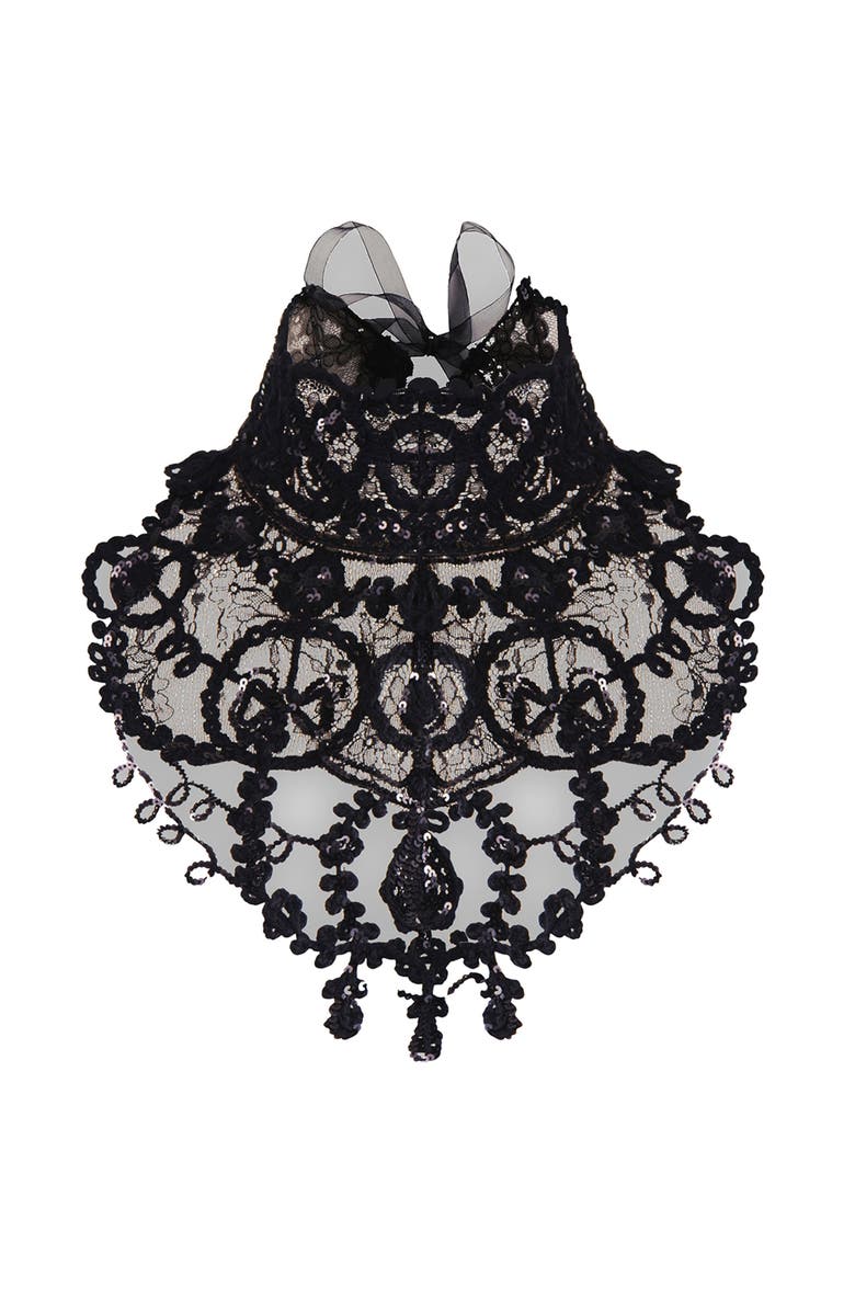 Anne Fontaine Embroidered Sequin Lace Collar, Alternate, color, Black