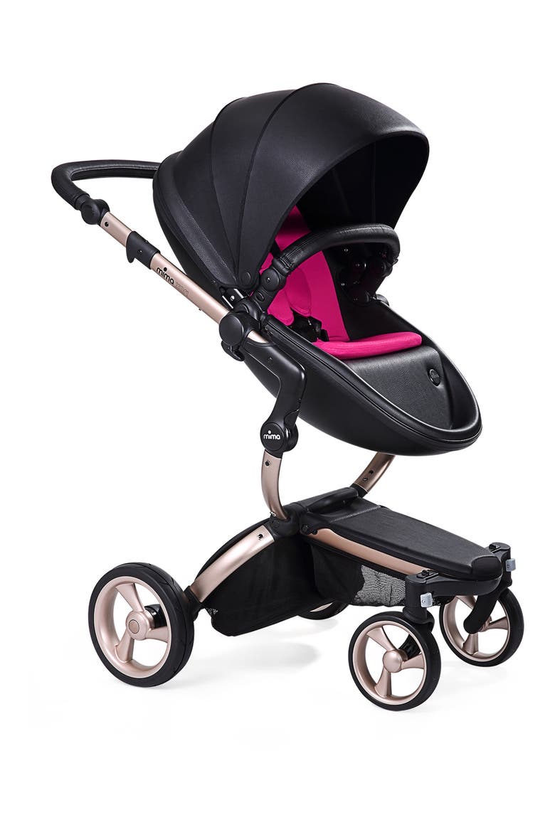 Xari Rose Gold Chassis Stroller with Reversible Reclining Seat & Carrycot, Main, color, BLACK/ HOT MAGENTA