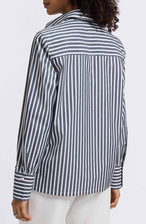 Foxcroft Bella Stripe Popover Top In Blue