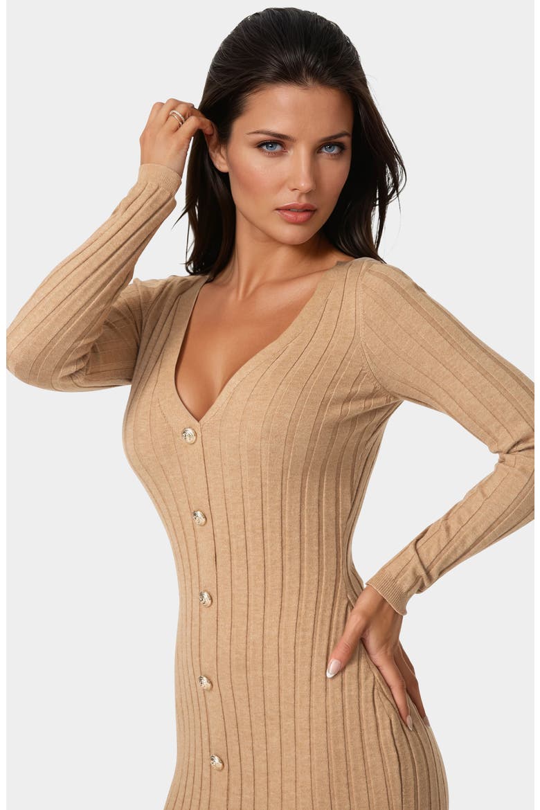 Long Sleeve Rib Cardigan Dress, Alternate, color, CAMEL