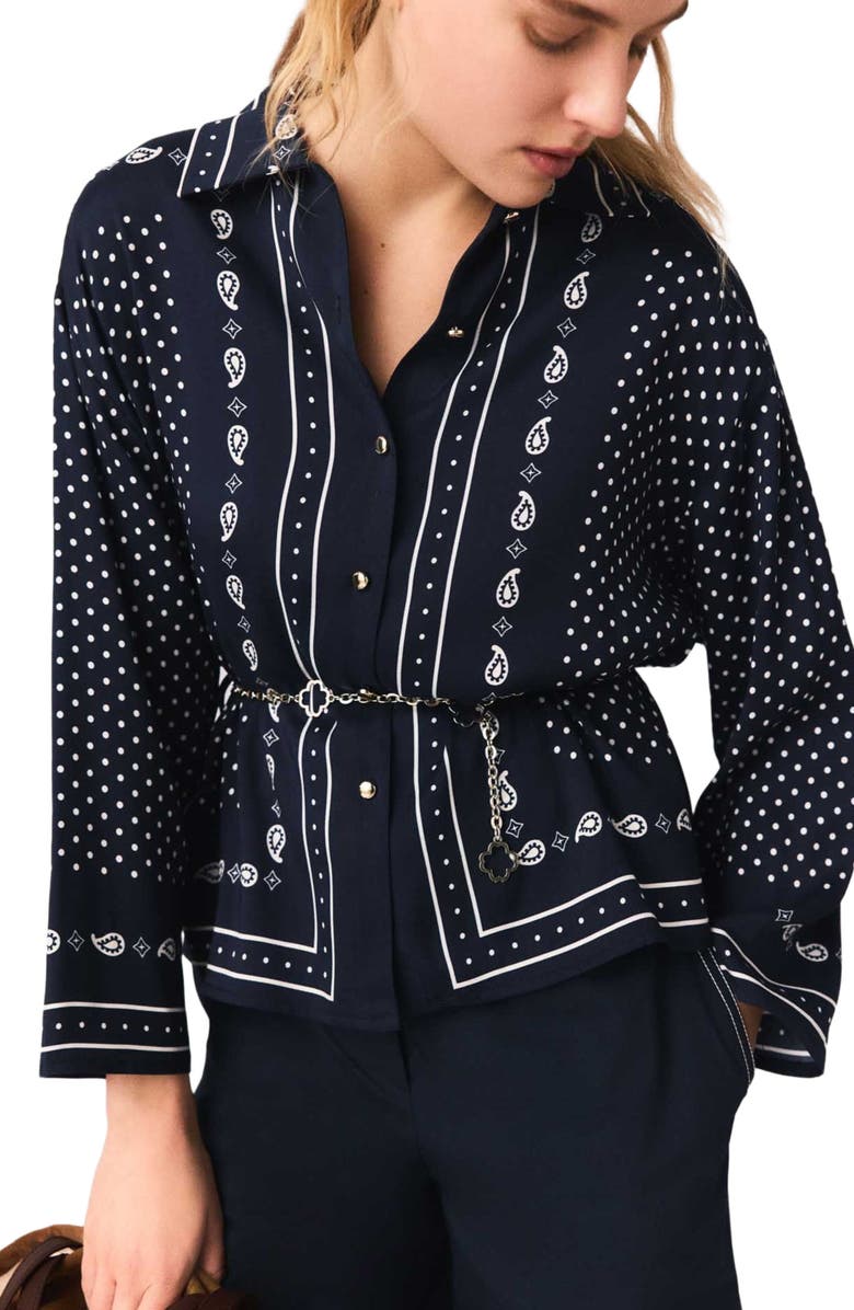 maje Flowing printed shirt, Alternate, color, Navy Dot Bandana Print