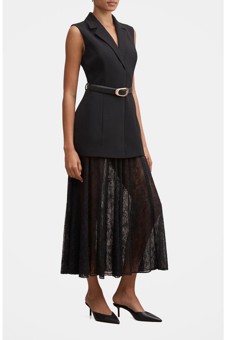 Shanae Belted Lace Maxi Dress, Alternate, color, BLACK