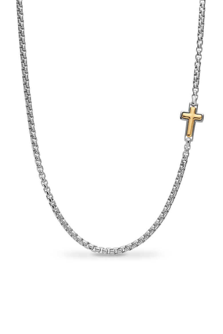 Cross Station Box Chain Necklace, Main, color, SILVER