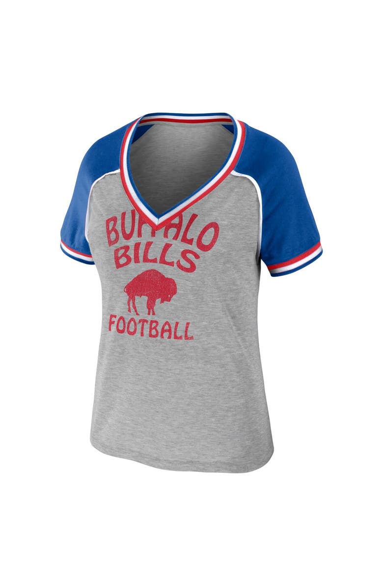 WEAR by Erin Andrews Women's WEAR by Erin Andrews Heather Gray Buffalo Bills Cropped Raglan Throwback V-Neck T-Shirt, Alternate, color, Heather Gray