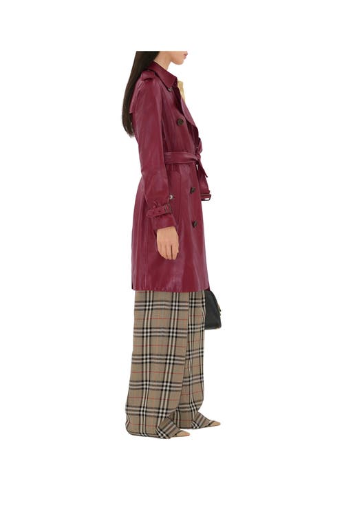 Shop Burberry Mid-length Leather Kensington Trench Coat