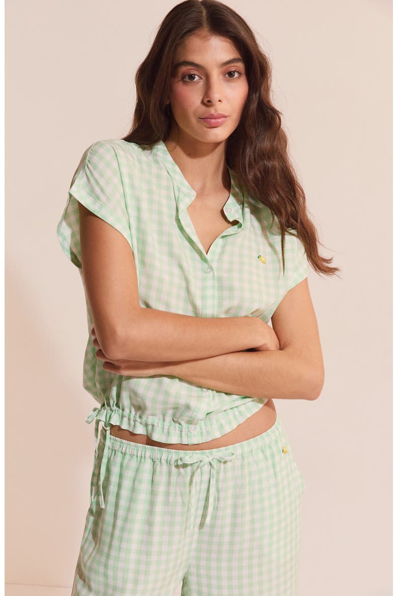 Brise Plaid Button-Up Sleep Shirt, Alternate, color, NILE GREEN