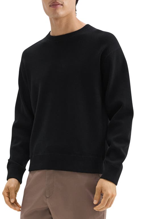 Theory Round Neck Black Wool Sweater With Ribbed Hem In Black