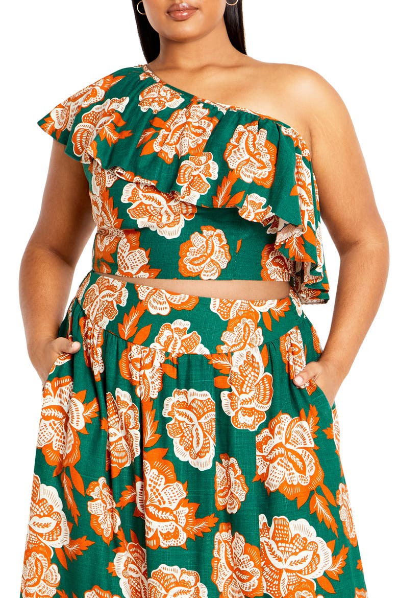 Runaway Bird Ruffle One-Shoulder Crop Top, Main, color, SUNDOWNER