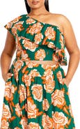City Chic Runaway Bird Ruffle One-Shoulder Crop Top
