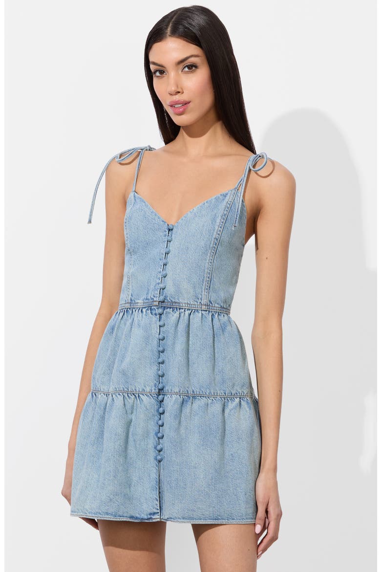 Shanti Button Front Tiered Denim Minidress, Alternate, color, AMELIA BLUE