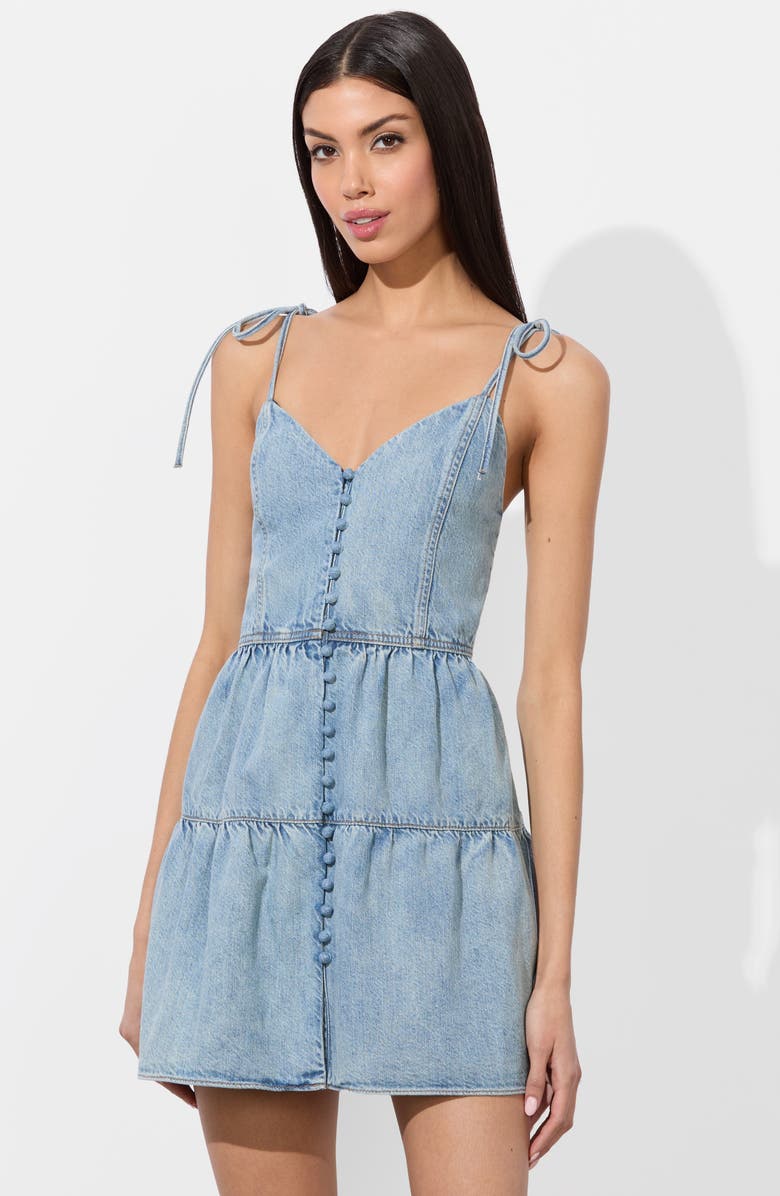 Alice + Olivia Shanti Button Front Tiered Denim Minidress, Alternate, color,