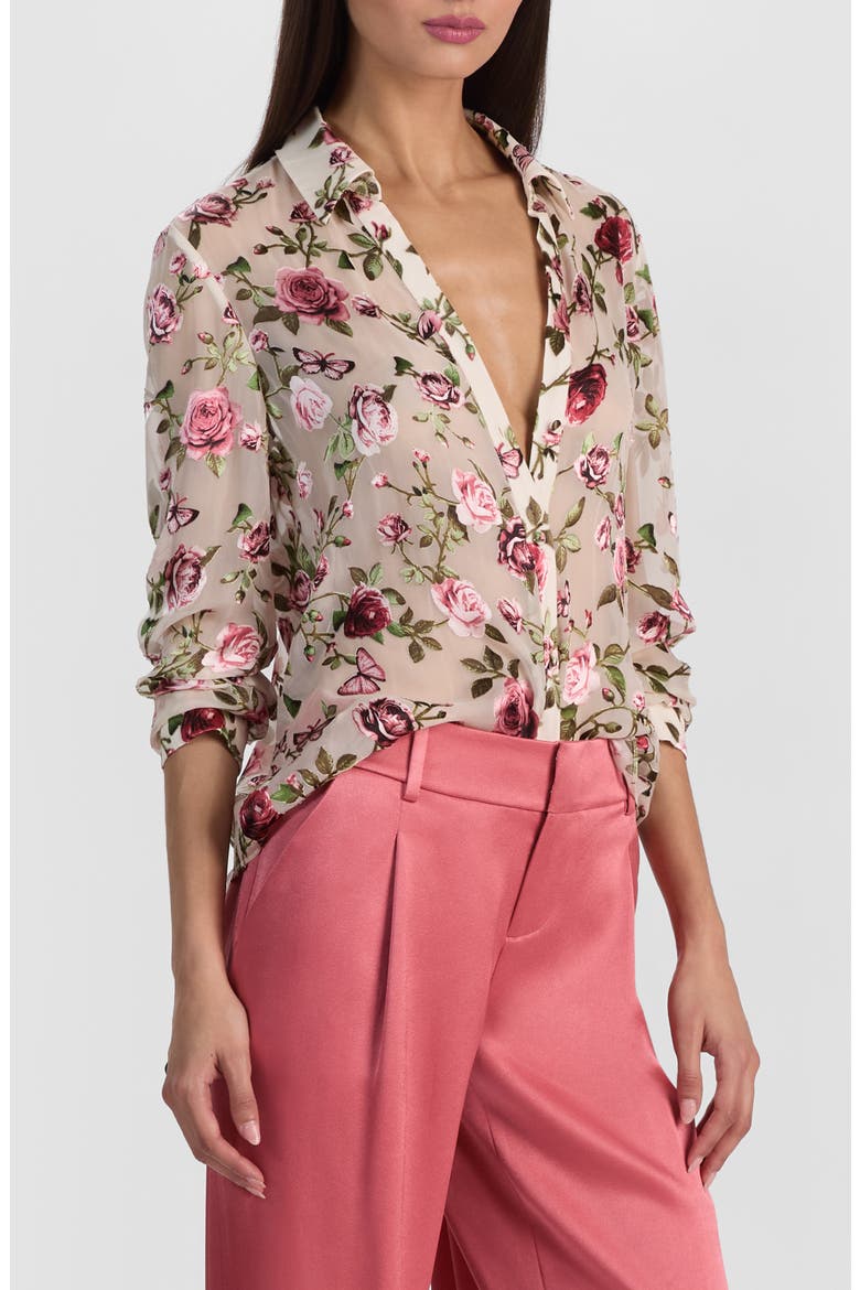 Eloise Floral Silk Button-Up Shirt, Alternate, color, GARDEN GOSSIP OFF WHITE