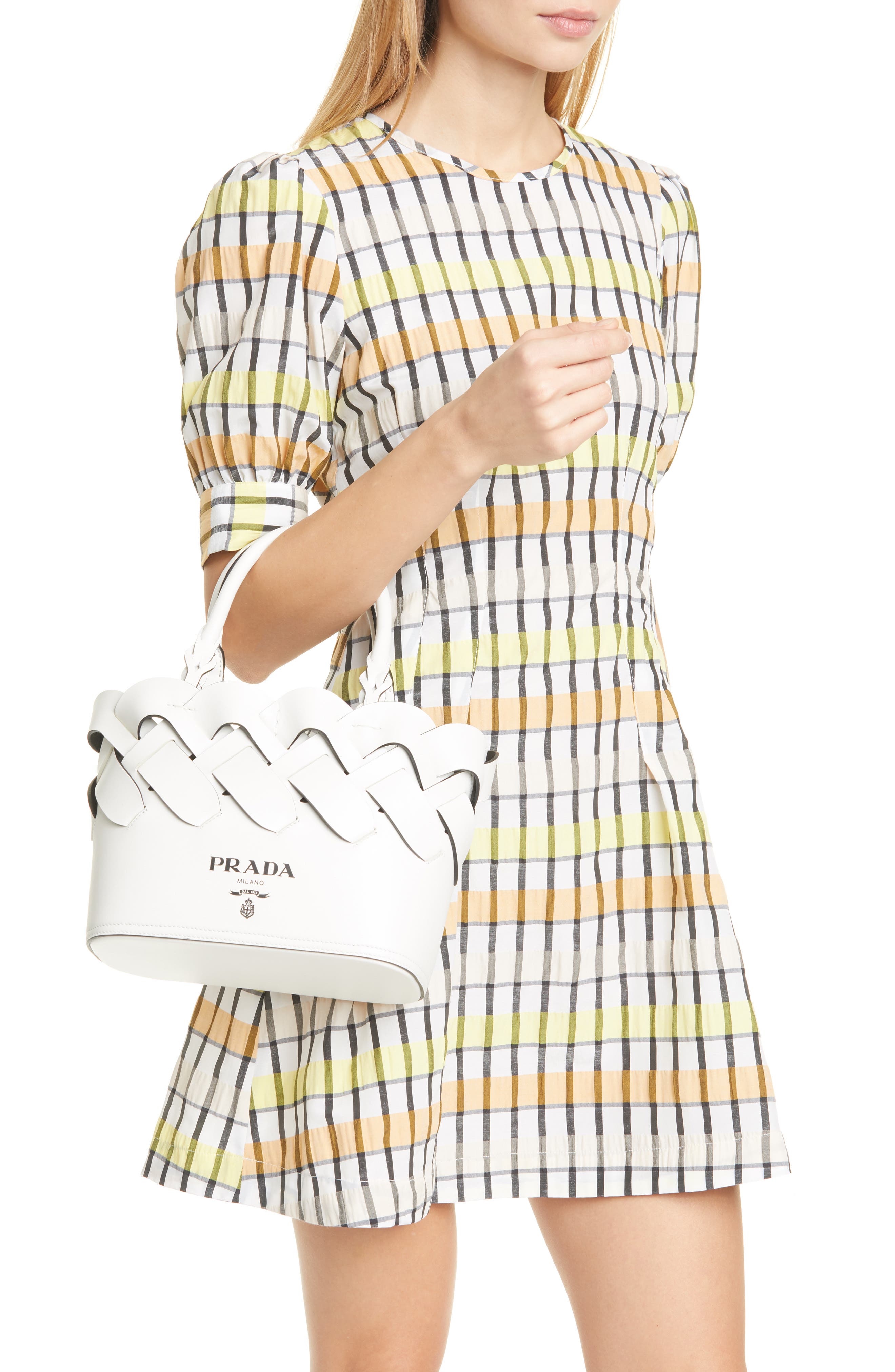 Prada Intreccio Vitello Small Bucket Bag, Alternate, color, 