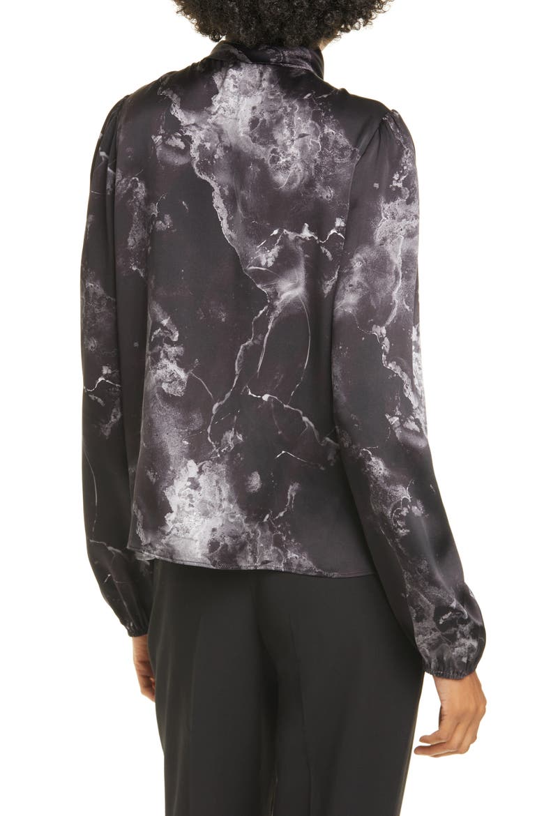 The Ellery Tie Neck Silk Charmeuse Blouse, Alternate, color, BLACK MARBLE