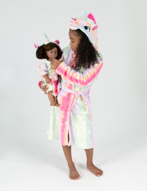 Girls Fleece Hooded Robe with Matching Doll Robe