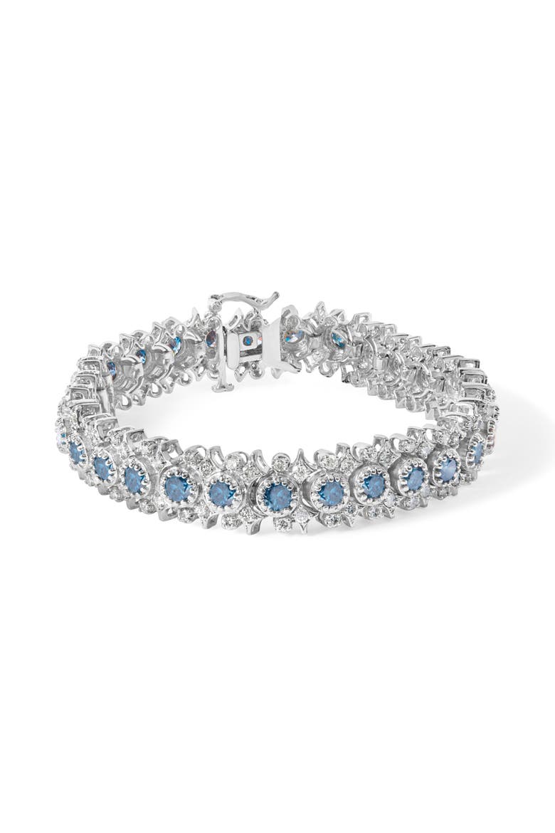 14K White Gold 10.0 Cttw Diamond Floral Cluster Link Bracelet, Main, color, White
