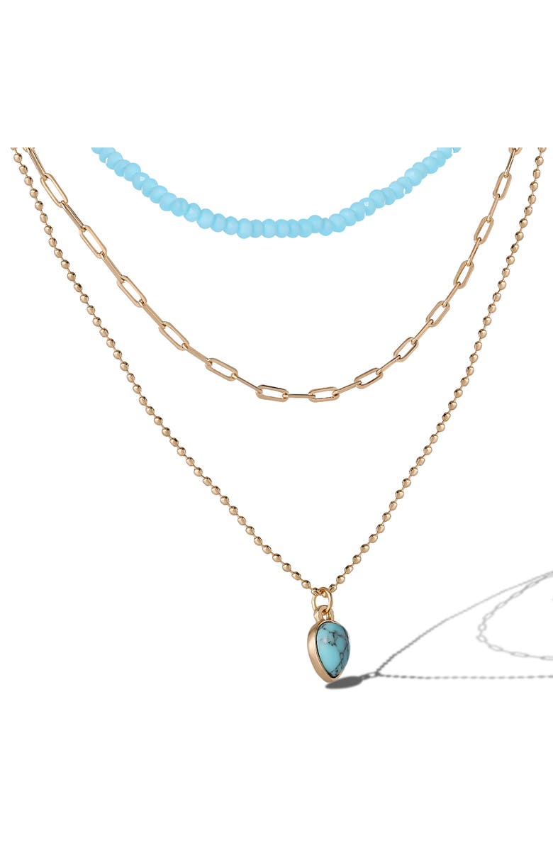 Jessica Simpson Turquoise and Blue-Bead Layered Necklace, Alternate, color, Silver