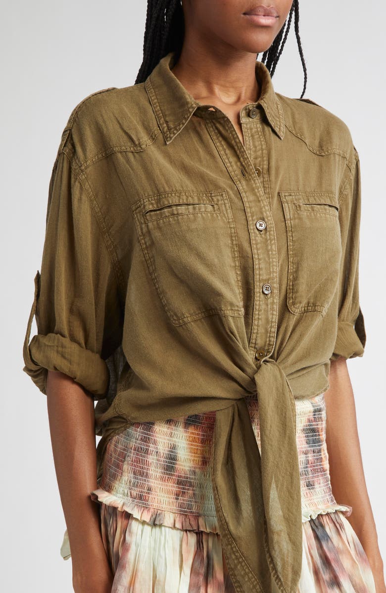 Isabel Marant Étoile Valiane Button-Up Tie Front Top, Alternate, color, Light Khaki