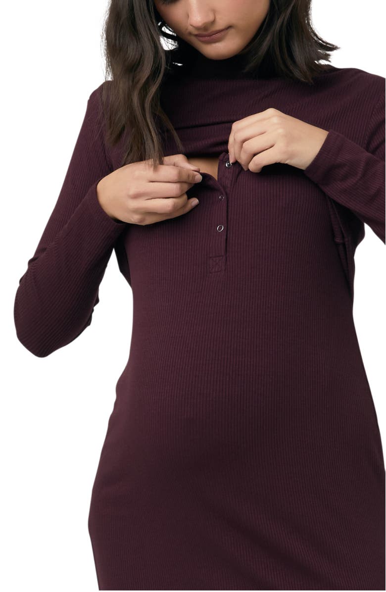 Ripe Maternity Ruby Rib Dress, Alternate, color, Maroon