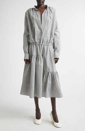 Washed Stripe Long Sleeve Cotton & Silk Dress