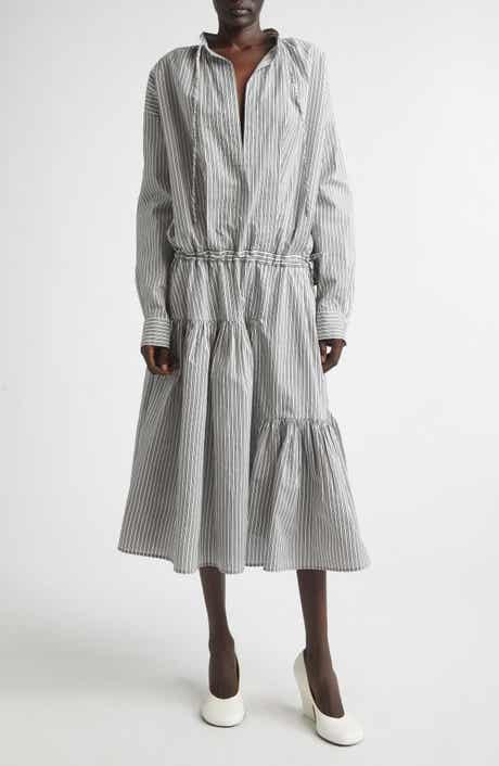 Washed Stripe Long Sleeve Cotton & Silk Dress