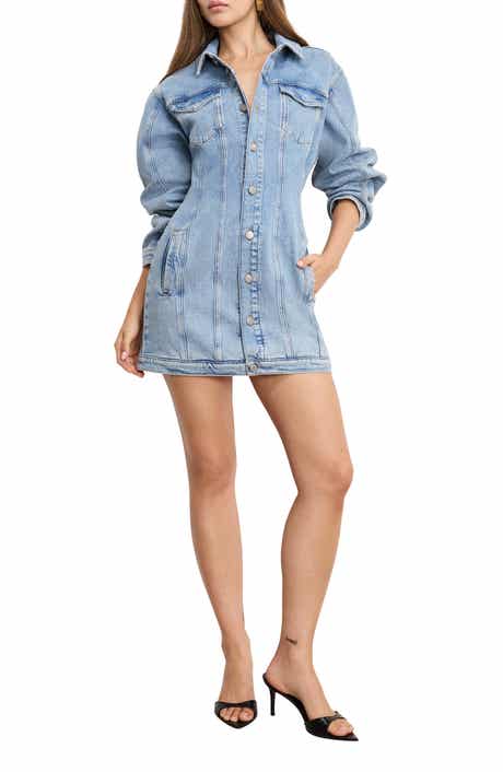 Good American Barrel Long Sleeve Denim Mini Shirtdress