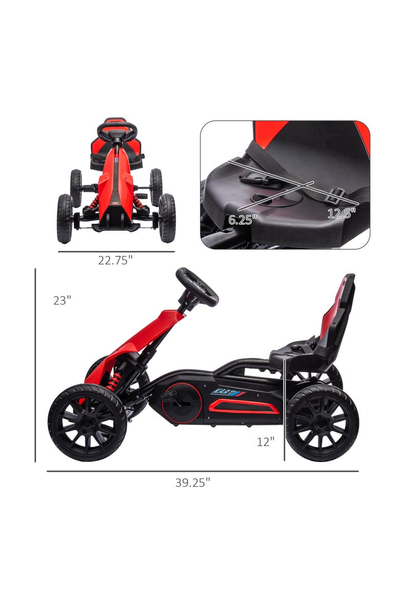 Kids Pedal Go Kart with Adjustable Seat Swing Axle Handbrake EVA Wheels, Alternate, color, Red