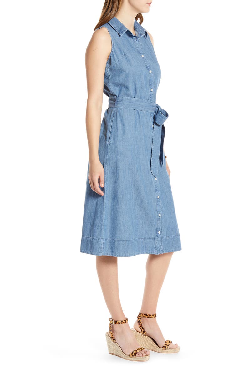 Sleeveless Cotton Chambray Shirtdress, Alternate, color, CHAMBRAY