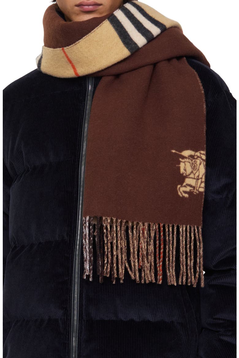 Reversible Check Cashmere Scarf, Alternate, color, SAND