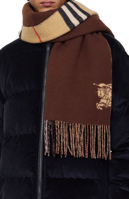 Burberry Wide Reversible Check Cashmere Scarf In Brown