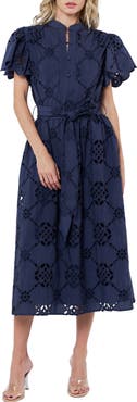 CIEBON Willa Eyelet Lace Midi Shirtdress