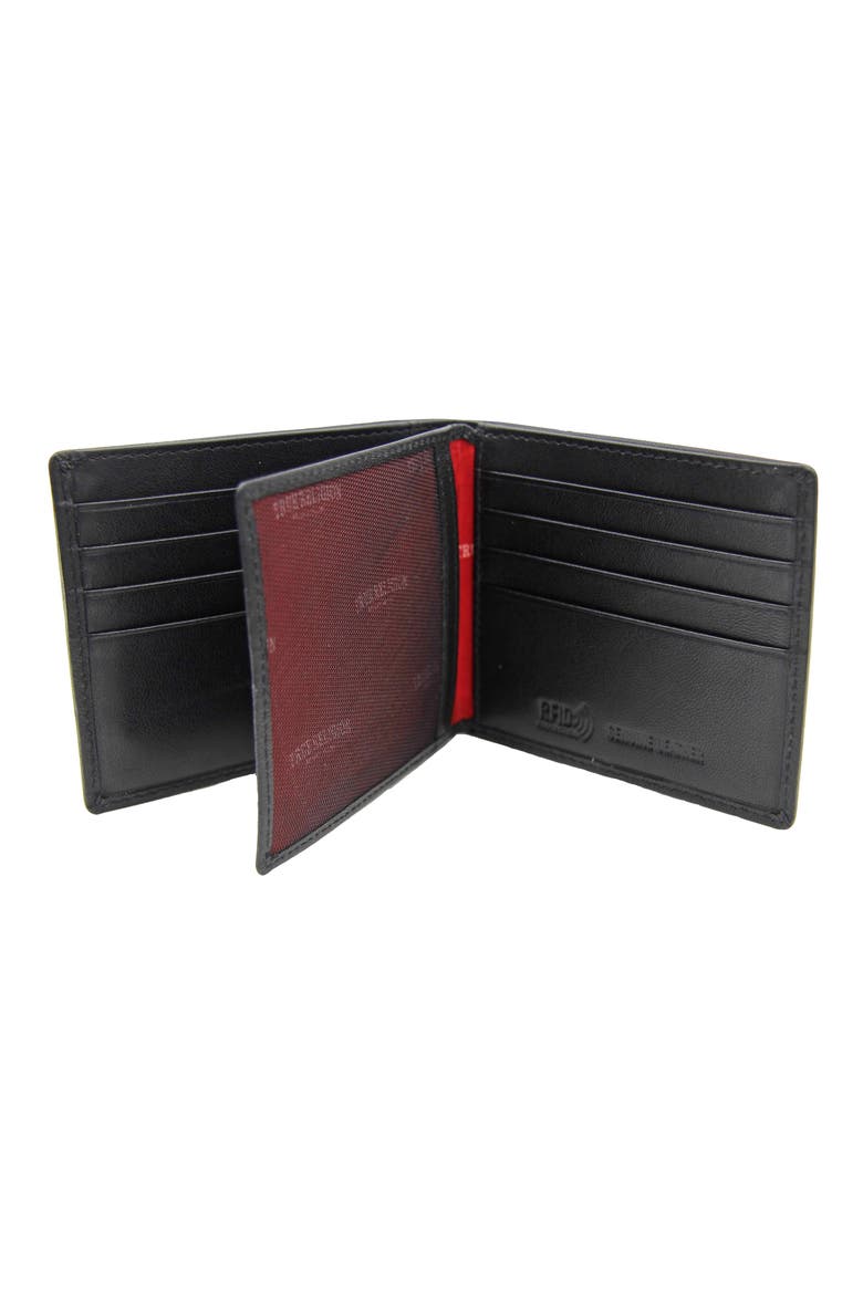 Bifold Leather Wallet, Alternate, color, BLACK/ SILVER