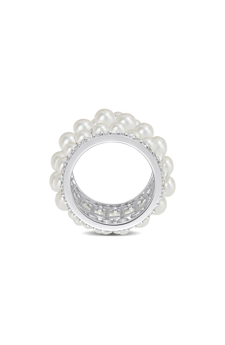 DELMAR 14K White Gold 3–3.5mm Cultured Freshwater Pearl & Lab Created White Sapphire Ring, Alternate, color, 