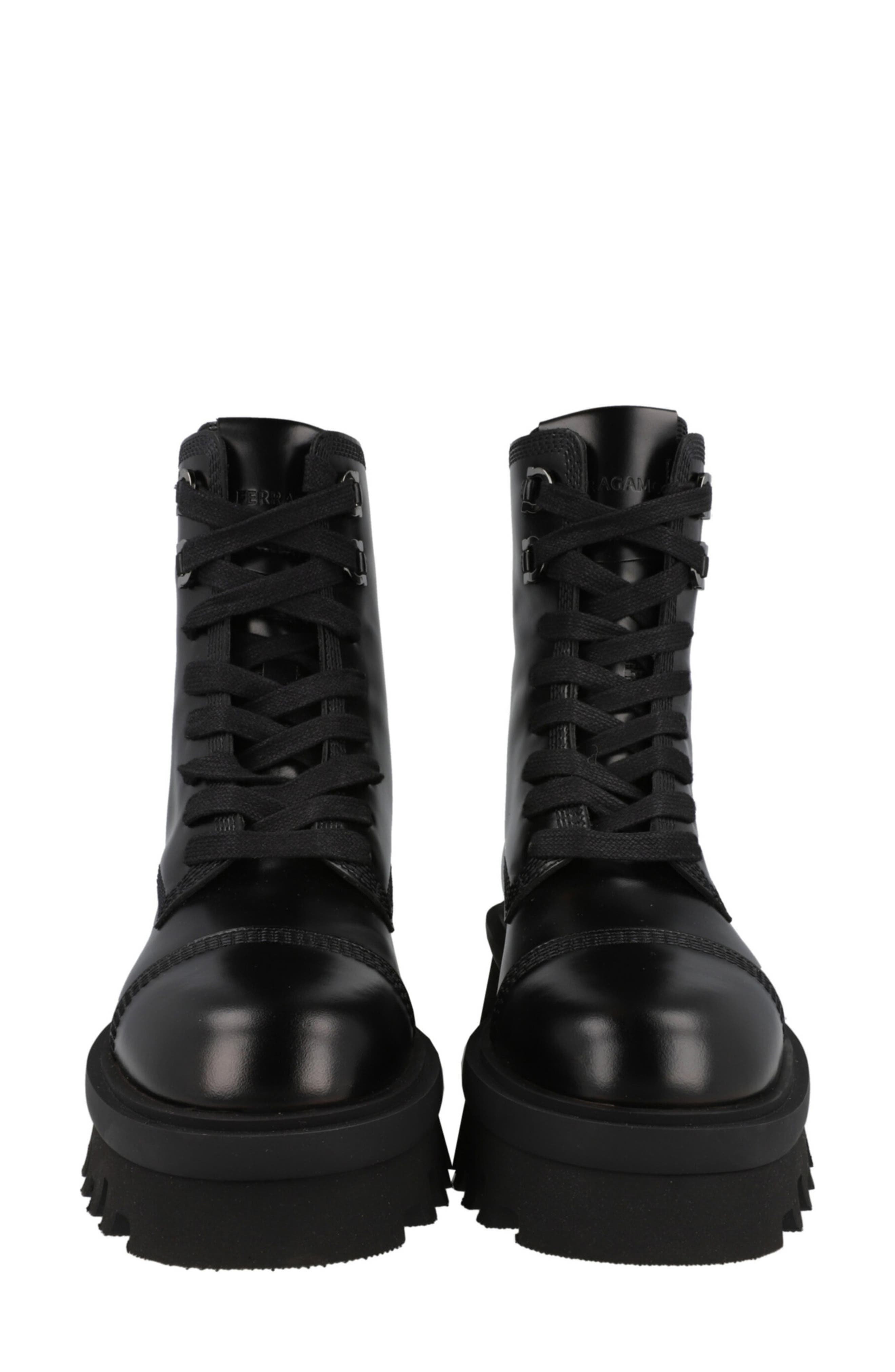 FERRAGAMO Kira Leather Lug Boot, Alternate, color, Black