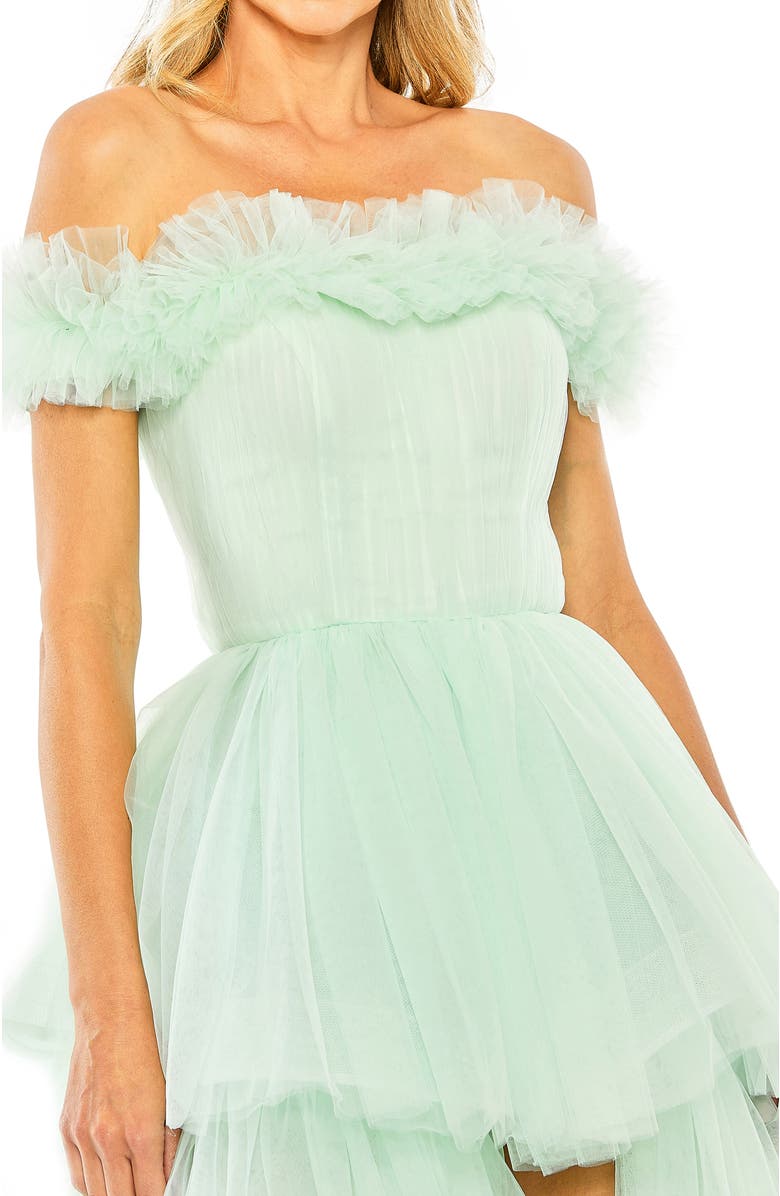Mac Duggal Off-the-Shoulder High-Low Tulle Gown, Alternate, color, Mint