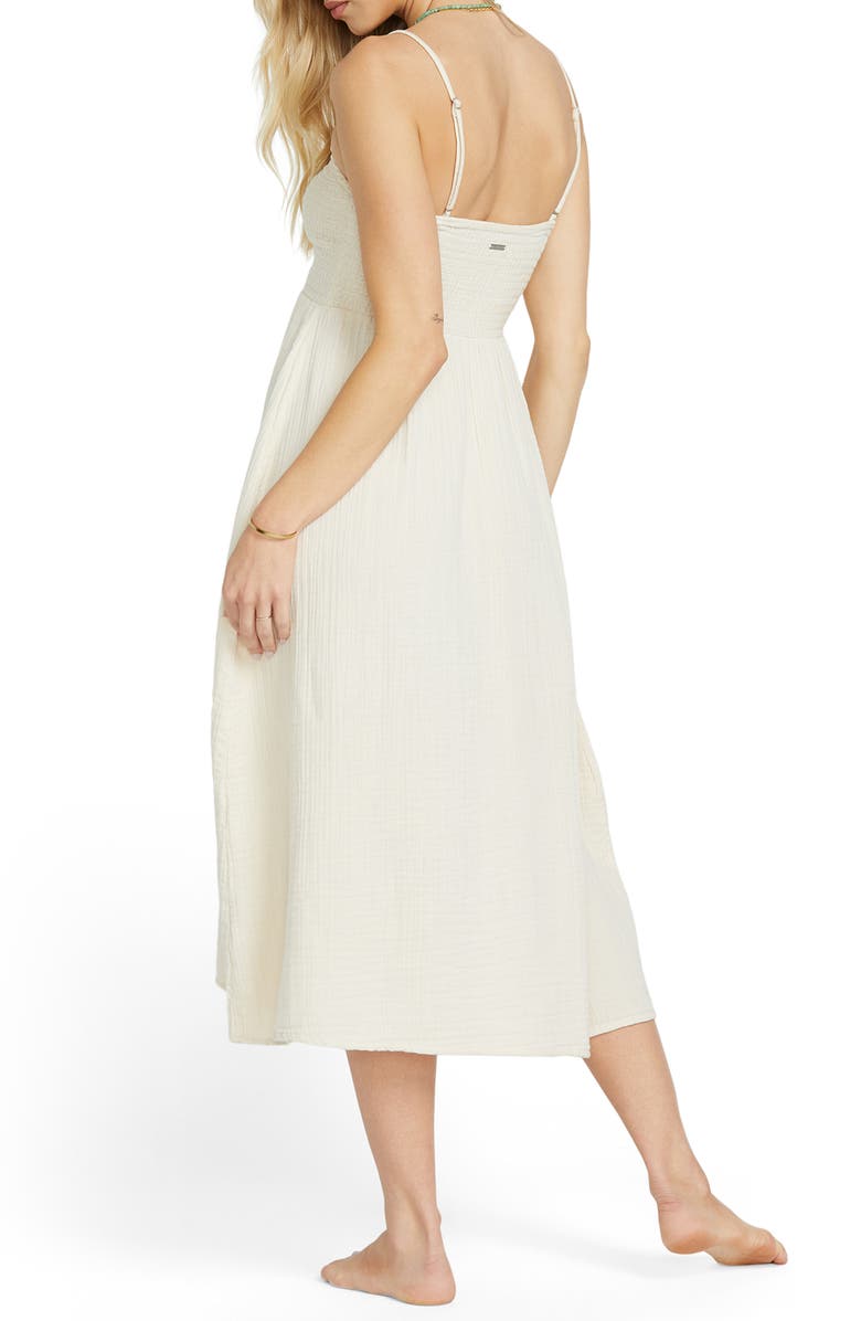 Billabong Off the Coast Smocked Bodice Cotton Midi Dress, Alternate, color,