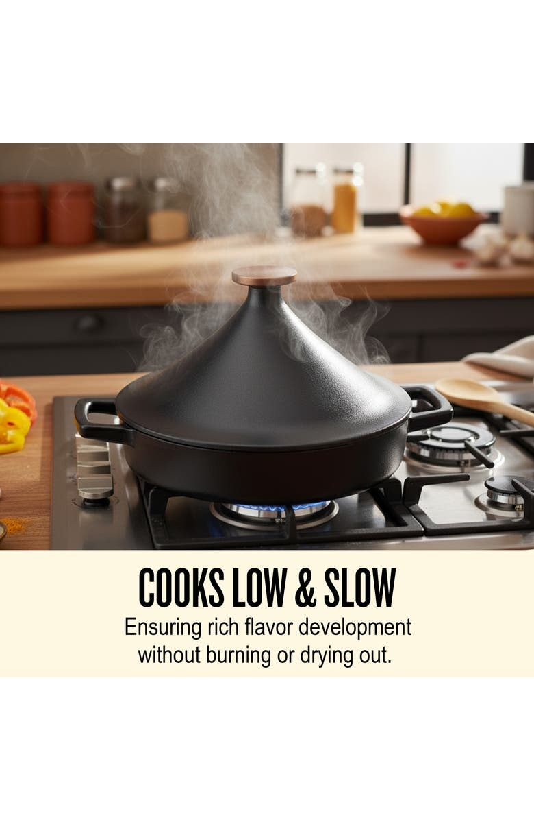 Alva Nori 3Qt Enameled Cast Iron Tagine Pot, Alternate, color, Black