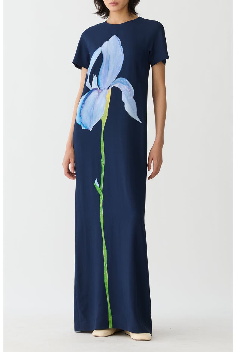 Iris Print Cady Gown, Main, color, MIDNIGHT BLUE