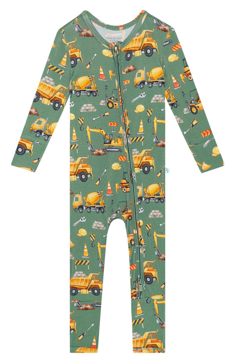 Posh Peanut Crawford Heavy Equipment Print Fitted Convertible Footie Pajamas, Main, color,