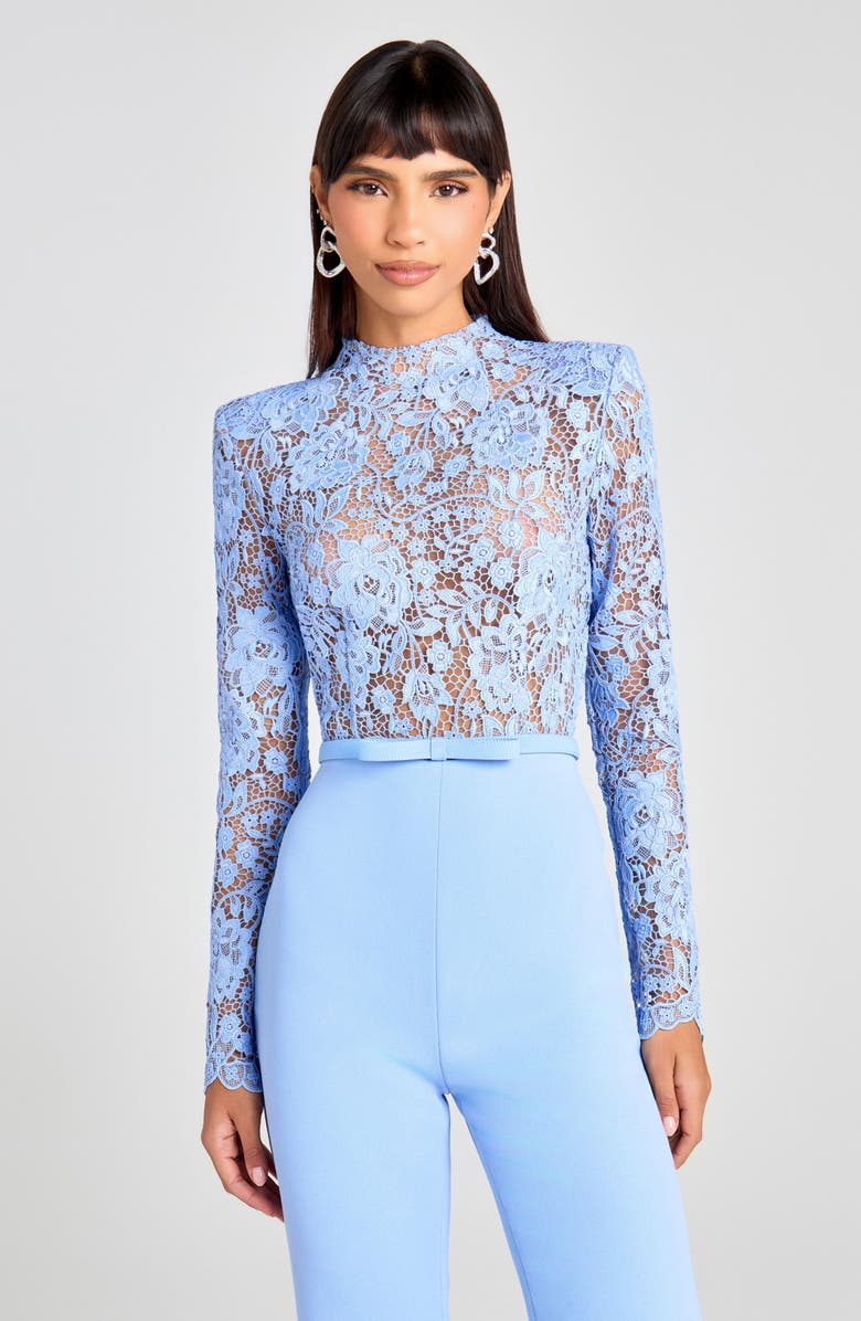 NADINE MERABI Maddie Lace Long Sleeve Wide Leg Jumpsuit, Alternate, color, Light/ Pastel Blue