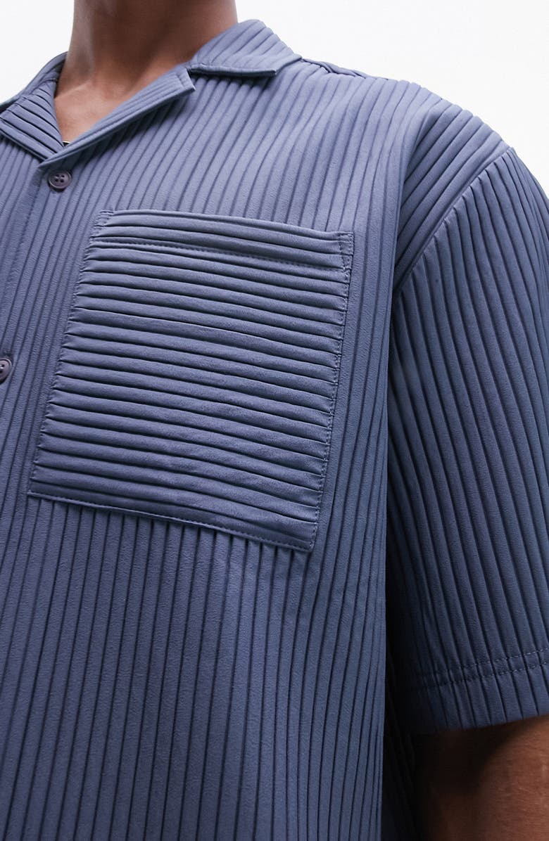 Topman Oversize Plissé Camp Shirt, Alternate, color, 